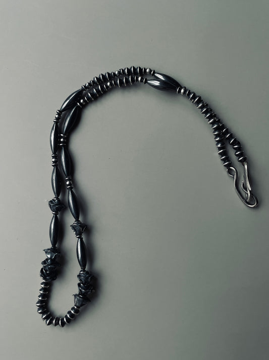 NE-0003-50/STAYTHAM original black perl necklace -rose- 50cm